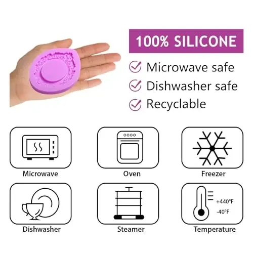 Vintage Frame Silicone Molds Baroque Photo Frame Chocolate Fondant Molds Decorative Oval and Rectangle Shapes, 4-Piece Set, Purple, for Cake Decorating Cupcake Topper Gum Paste Candy Polymer Clay - 3