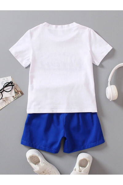 Vintage Cotton Children's Set - White T-shirt Sax Sweatpants Printed Girl Boy Children Summer Bicycle Collar - 5