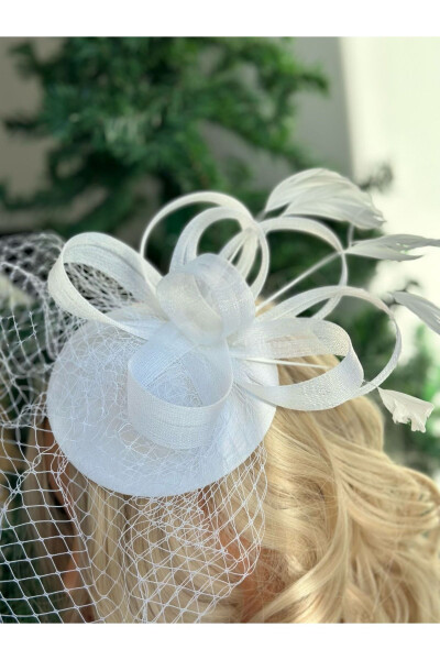 Vintage Custom Design Bridal Wedding Invitation Veil Tulle Feathered Hat Hair Accessory Clip Cap Buckle White - 2