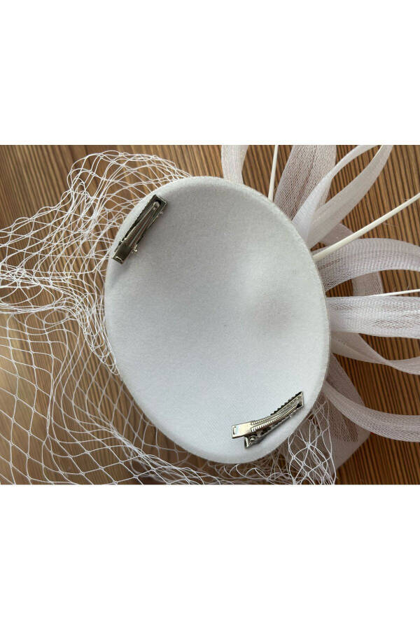 Vintage Custom Design Bridal Wedding Invitation Veil Tulle Feathered Hat Hair Accessory Clip Cap Buckle White - 5