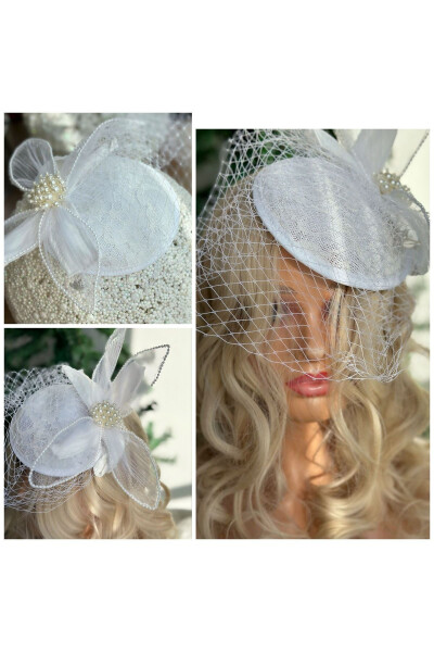 Vintage Custom Design Bridal Wedding Veil with Flowers Lace Hat Hair Accessory Clip White - 1