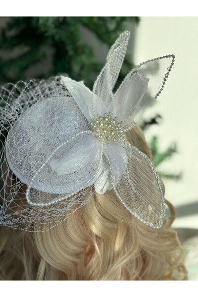 Vintage Custom Design Bridal Wedding Veil with Flowers Lace Hat Hair Accessory Clip White - 5