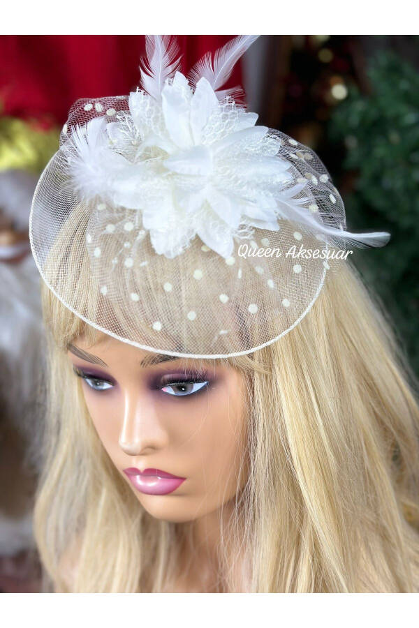 Vintage Custom Designed Bridal Veil Flowered Tulle Hat Hair Accessory Clip Hat Buckle Cream - 2