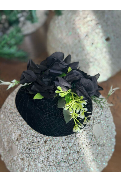 Vintage Custom Designed Bridal Veil Hat with Artificial Flowers Hair Accessory Clip Hat Buckle Black - 6