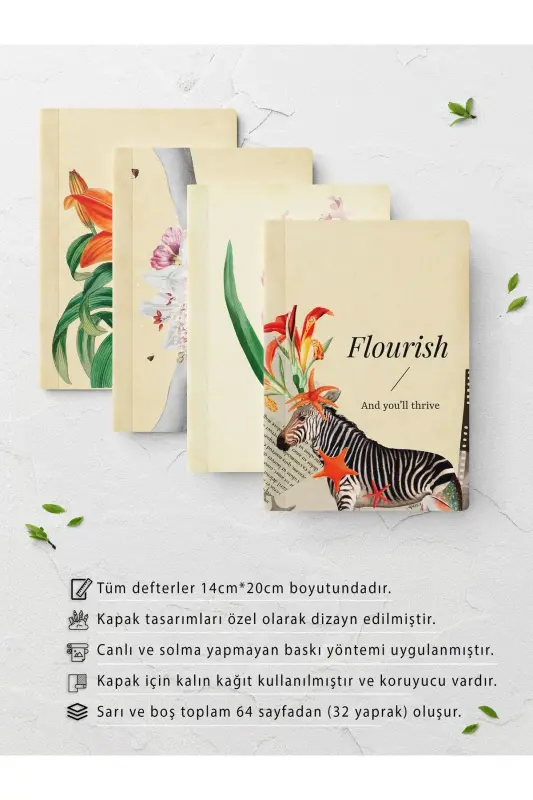 Vintage Daftar To'plami - 4 Dona - 14cm 20cm - 64 Sahifa - Chizg'isiz-Vintage - 2