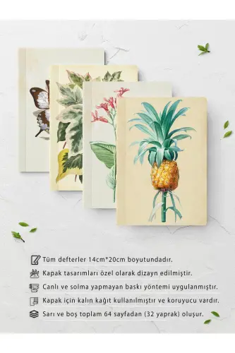 Vintage Daftar To'plami - 4 dona Journal Notebook - Daftar - 14sm*20sm - 64 Sahifa-Vintage - POSTIFULL (1)