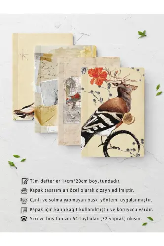 Vintage Defter Seti - 4 Adet Not Defteri - Notebook, Journal Defteri - 14cm*20cm-Vintage - POSTIFULL (1)