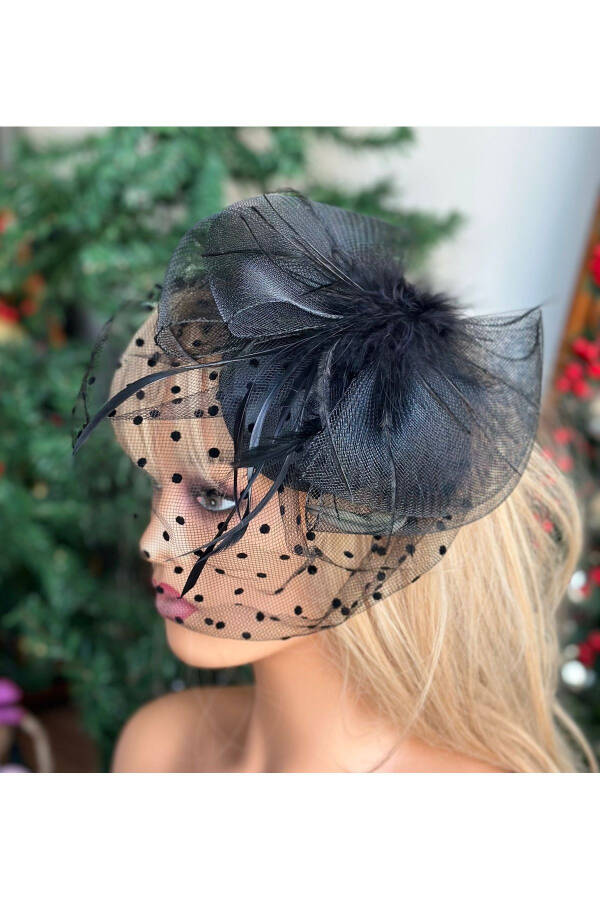 Vintage Design Bridal Wedding Invitation Veil Tulle Feather Hat Hair Accessory Clip Hat Clasp Black - 1