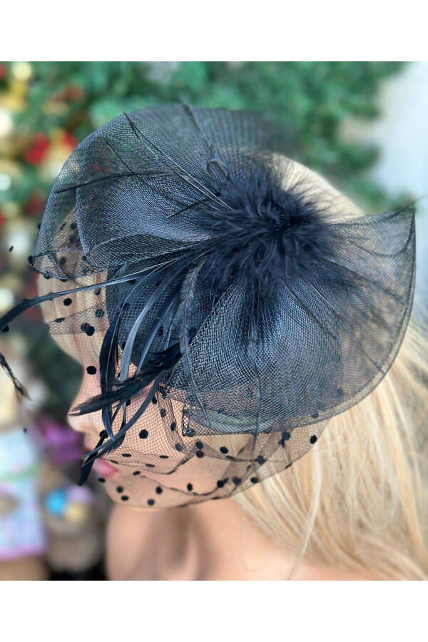 Vintage Design Bridal Wedding Invitation Veil Tulle Feather Hat Hair Accessory Clip Hat Clasp Black - 2