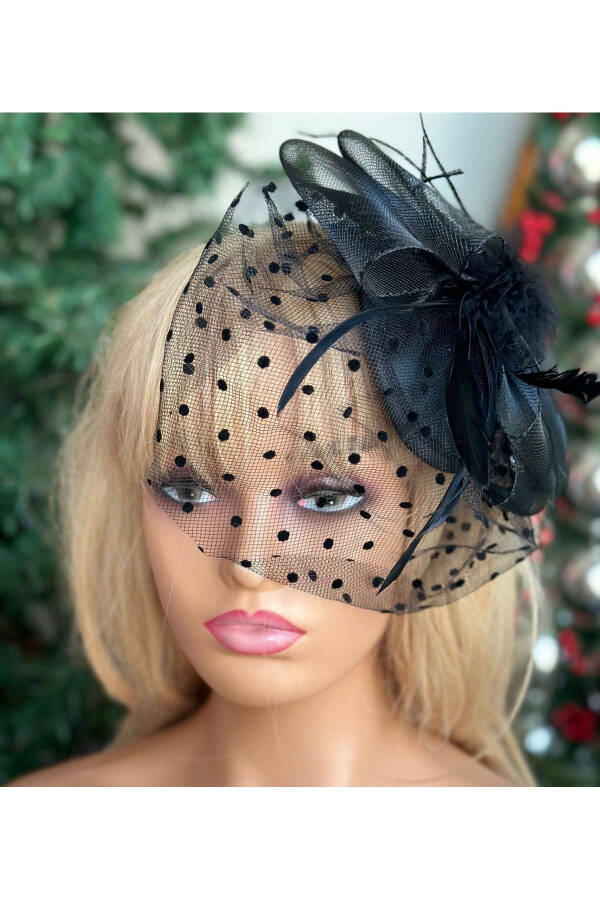 Vintage Design Bridal Wedding Invitation Veil Tulle Feather Hat Hair Accessory Clip Hat Clasp Black - 3