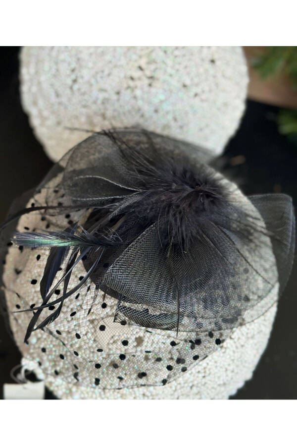 Vintage Design Bridal Wedding Invitation Veil Tulle Feather Hat Hair Accessory Clip Hat Clasp Black - 5