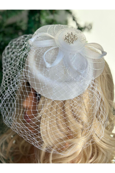 Vintage Design Bridal Wedding Long Veil Beaded Flower Hat Hair Accessory Cap Clip White - 3