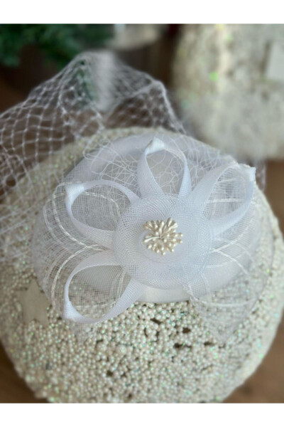 Vintage Design Bridal Wedding Long Veil Beaded Flower Hat Hair Accessory Cap Clip White - 6