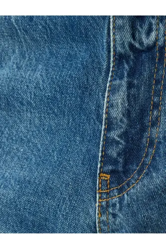 Vintage Straight Bol Jean Pantolon Cep Detaylı Pamuklu-İndigo - 6