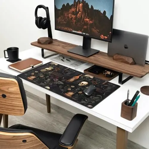 Vintage Aesthetic XL Extended Large Gaming Mouse Pad - Black Academia Mystical Green Plant Design - Computer Laptop Keyboard and Mouse Mat Desktop Protector - 31.5 x 15.8 in - 3