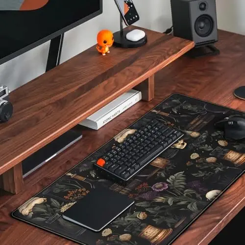 Vintage Aesthetic XL Extended Large Gaming Mouse Pad - Black Academia Mystical Green Plant Design - Computer Laptop Keyboard and Mouse Mat Desktop Protector - 31.5 x 15.8 in - 5