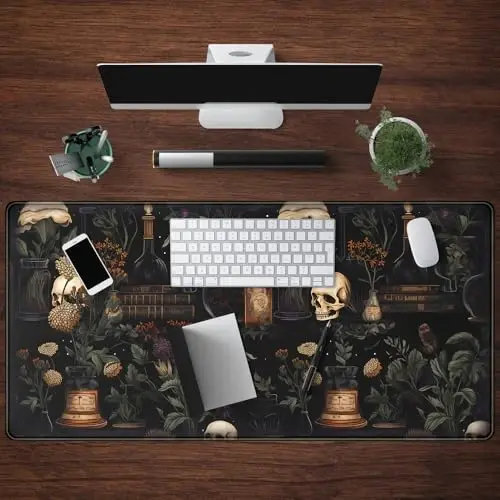 Vintage Aesthetic XL Extended Large Gaming Mouse Pad - Black Academia Mystical Green Plant Design - Computer Laptop Keyboard and Mouse Mat Desktop Protector - 31.5 x 15.8 in - 4