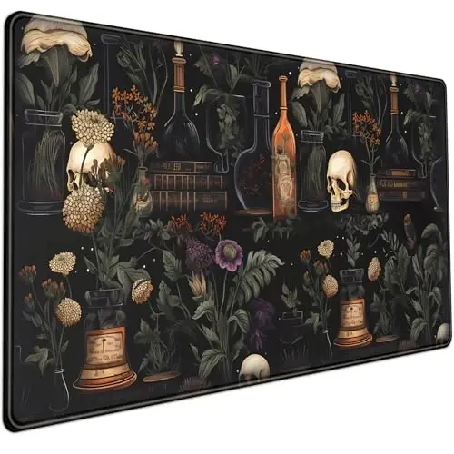 Vintage Estetik XL Genişletilmiş Büyük Oyun Mouse Pad'i - Siyah Academia Mistik Yeşil Bitki Tasarımı - Bilgisayar Laptop Klavye ve Mouse Mat Masaüstü Koruyucu - 31,5 x 15,8 in - MECHANICAL CATTLE