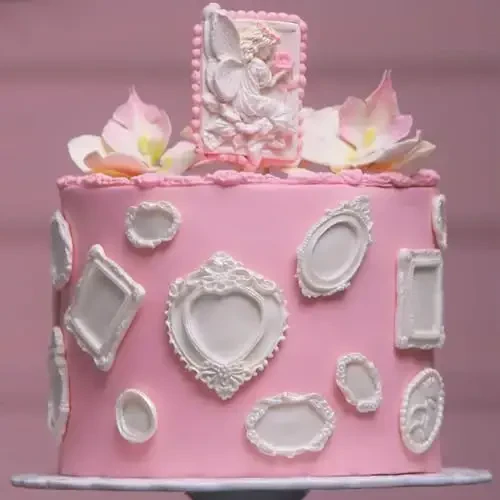 Vintage Frame Silikon Qoliplar Barokko Foto Ramka Shokoladli Fondant Qoliplari Dekorativ Oval va To'rtburchak Shakllar, 4 qismli to'plam, Binafsha, Tort bezash uchun Kek Topper Gum Pasta Konfet Polimer Loy - 5