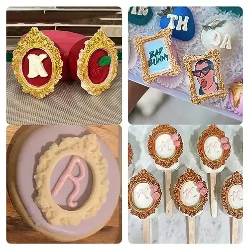 Vintage Frame Silikon Qoliplar Barokko Foto Ramka Shokoladli Fondant Qoliplari Dekorativ Oval va To'rtburchak Shakllar, 4 qismli to'plam, Binafsha, Tort bezash uchun Kek Topper Gum Pasta Konfet Polimer Loy - 6