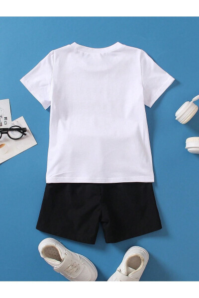 Vintage Printed Cotton Kids Black Shorts White T-shirt Set - Kids Summer Polo Collar - CLAYES (1)