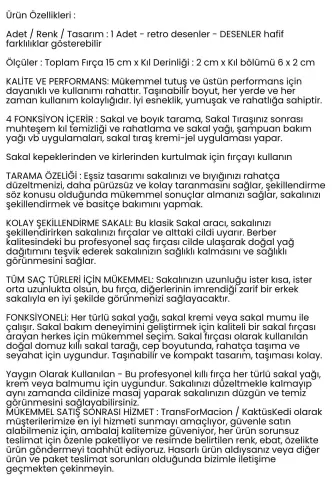 Vintage Sakal Bıyık Tarama Fırçası Çift Taraflı Sakal Tarak ve Fırça – Şekillendirici, Anti-Statik-RETRO - 6