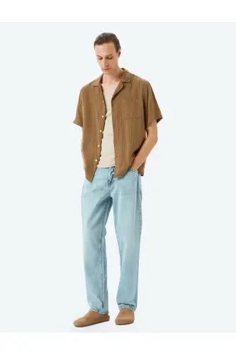 Vintage Straight Bol Jean Pantolon Cep Detaylı Pamuklu-Açık İndigo - KOTON (1)