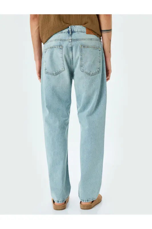 Vintage Straight Bol Jean Pantolon Cep Detaylı Pamuklu-Açık İndigo - 4