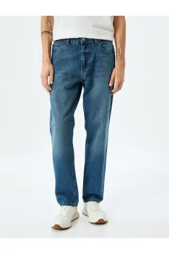 Vintage Straight Bol Jean Shim Jinsiy Tafsilotli Paxta - 3