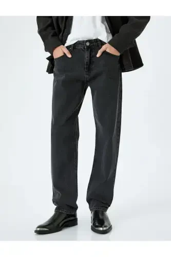 Vintage Straight Denim Pants Pocket Detailed Cotton - 3