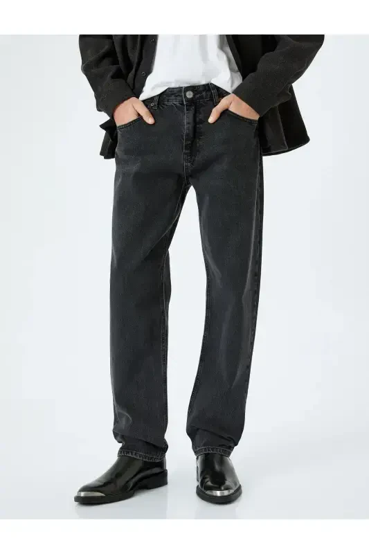 Vintage Straight Denim Pants Pocket Detailed Cotton - 3