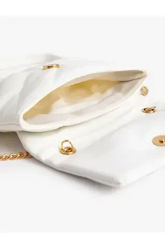 Vintage Sumka Kapitone Chiziqli Zanjirli Sun'iy Teri - 5