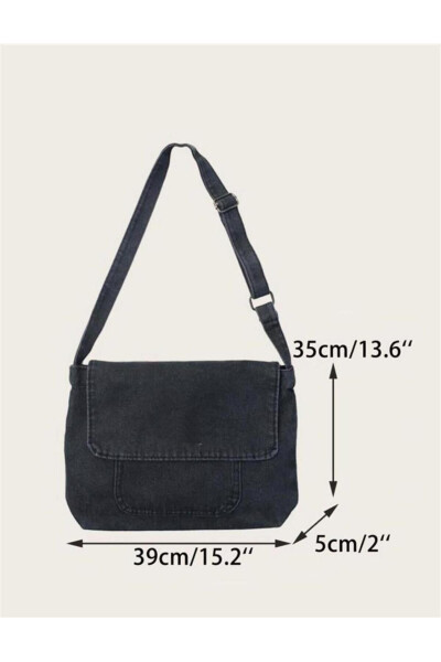 Vintage Unisex Denim Grey Messenger Bag - 2