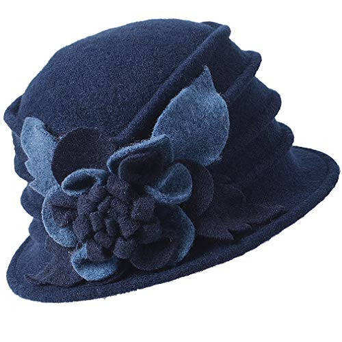 Vintage Women Floral Wool Dress Cloche Winter Hat 1920s - 5