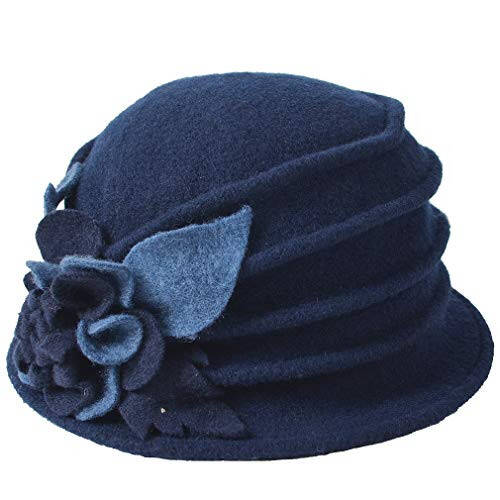 Vintage Women Floral Wool Dress Cloche Winter Hat 1920s - 6