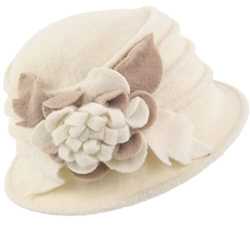 Vintage Women Floral Wool Dress Cloche Winter Hat 1920s - 4