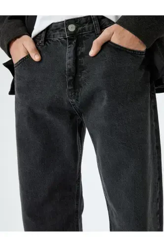 Винтажные прямые хлопковые джинсы с карманами - 5