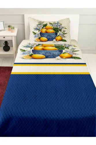 Винтажный комплект детского покрывала и наволочки с лимонным принтом-Desen 