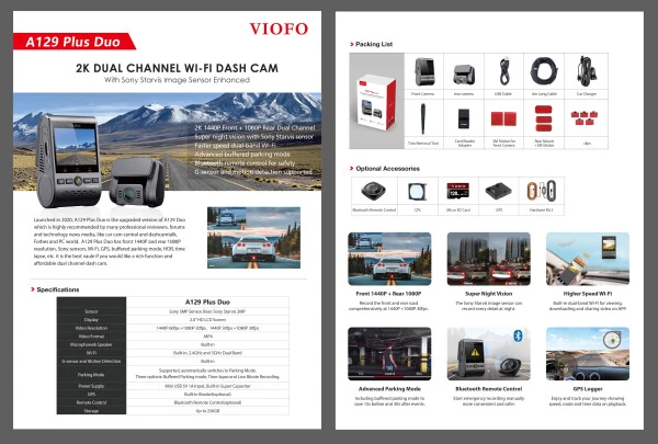 VIOFO A129 Plus Duo | Dashcam Front and Rear | 2K 1440P 60FPS + 1080P 30FPS | GPS Wi-Fi Parking Mode - 6