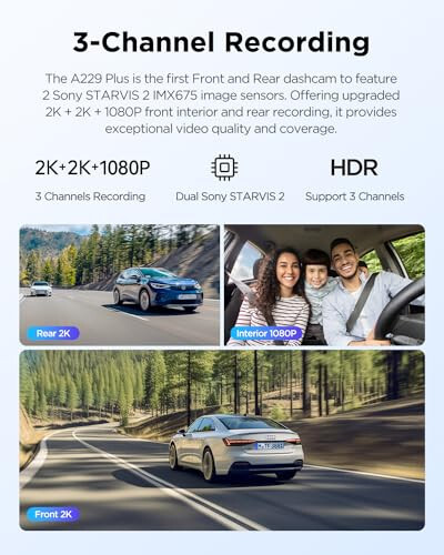 VIOFO A229 Plus 3 Channel Dash Cam, Dual STARVIS 2 Sensors, 3-Channel HDR, 1440P+1440P+1080P Front Inside and Rear Car Camera, 5GHz Wi-Fi, Voice Control, Ultra-Precise GPS, 24 Hours Parking Mode - 2
