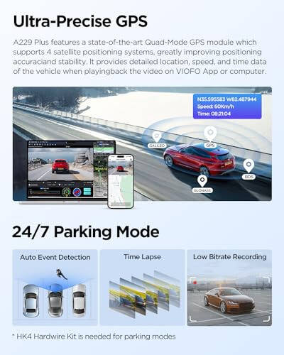 VIOFO A229 Plus 3 Channel Dash Cam, Dual STARVIS 2 Sensors, 3-Channel HDR, 1440P+1440P+1080P Front Inside and Rear Car Camera, 5GHz Wi-Fi, Voice Control, Ultra-Precise GPS, 24 Hours Parking Mode - 6