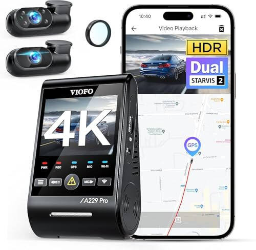 VIOFO A229 Pro 3 Channel 4K HDR Dash Cam, Dual STARVIS 2 Sensors IMX678 & IMX675, 4K+2K+1080P Front Inside and Rear Triple Car Camera, 5GHz WiFi GPS, Voice Control, 24H Parking Mode, Support 512GB - 1