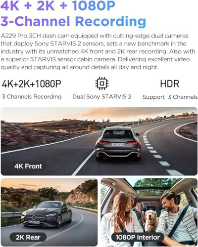 VIOFO A229 Pro 3 Channel 4K HDR Dash Cam, Dual STARVIS 2 Sensors IMX678 & IMX675, 4K+2K+1080P Front Inside and Rear Triple Car Camera, 5GHz WiFi GPS, Voice Control, 24H Parking Mode, Support 512GB - 2