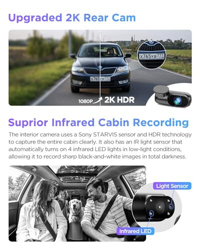 VIOFO A229 Pro 3 Kanallı 4K HDR Dash Cam, Çift STARVIS 2 Sensör IMX678 & IMX675, 4K+2K+1080P Ön İçi ve Arka Üçlü Araba Kamerası, 5GHz WiFi GPS, Sesli Kontrol, 24 Saat Park Modu, 512GB Desteği - 4