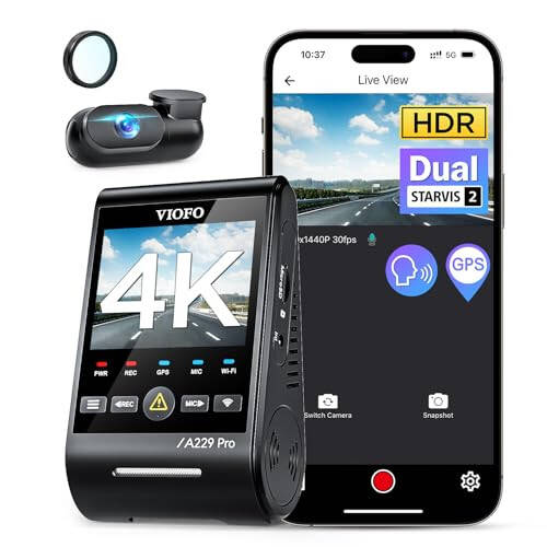 VIOFO A229 Pro 4K HDR Araç Kamerası, Çift STARVIS 2 IMX678 IMX675, 4K+2K Ön ve Arka Araç Kamerası, HDR'li 2 Kanal, Sesli Komut, 5GHz WiFi GPS, Gece Görüşü 2.0, 24 Saat Park Modu, Maksimum 512GB Destek - 1