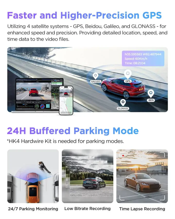 VIOFO A229 Pro 4K HDR Dash Cam, Dual STARVIS 2 IMX678 IMX675, 4K+2K Front and Rear Car Camera, 2 Channel with HDR, Voice Control, 5GHz WiFi GPS, Night Vision 2.0, 24H Parking Mode, Support 512GB Max - 7