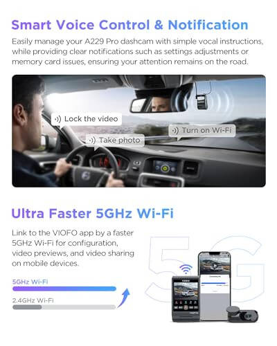 VIOFO A229 Pro 4K HDR Dash Cam, Dual STARVIS 2 IMX678 IMX675, 4K+2K Front and Rear Car Camera, 2 Channel with HDR, Voice Control, 5GHz WiFi GPS, Night Vision 2.0, 24H Parking Mode, Support 512GB Max - 5