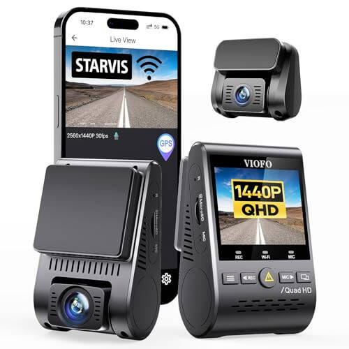 VIOFO Çift Dash Cam, 2K 1440P 60fps+1080P 30fps Ön ve Arka Dash Kamera Wi-Fi GPS, Park Modu, Acil Kayıt, Süper Kapasitör, Hareket Algılama (A129 Plus Duo) - 1