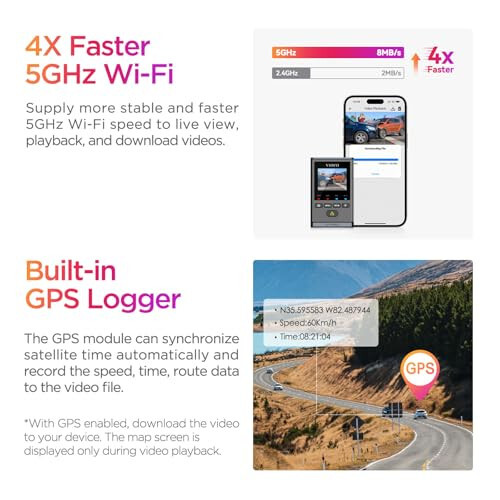 VIOFO Dash Cam A119 Mini 2, STARVIS 2 Sensörü, 2K 60fps/HDR 30fps Sesli Kontrol Araç Dash Kamerası 5GHz Wi-Fi GPS, Gece Görüşü 2.0, 24 Saat Park Modu, Süper Kapasitör, Maksimum 512GB Destek - 6