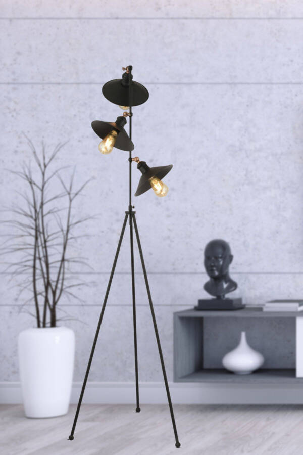 Violet 3-Piece Black Modern Design Retro 3-Legged Lampshade Lamp Metal Floor Lamp - 6